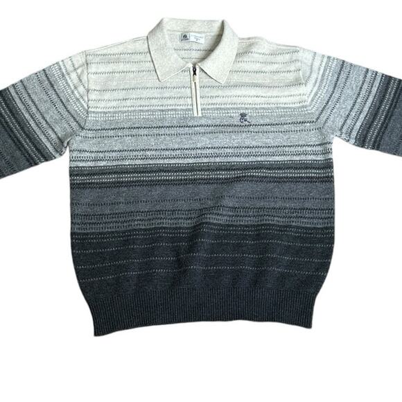 Vintage Countess Mara Collared Zip Striped Ombre Wool Blues White Sweater XL - Picture 3 of 5